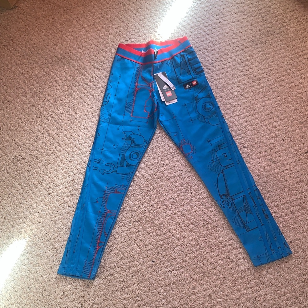 Adidas x LEGO kids blue red leggings tights size medium pants boys girls
